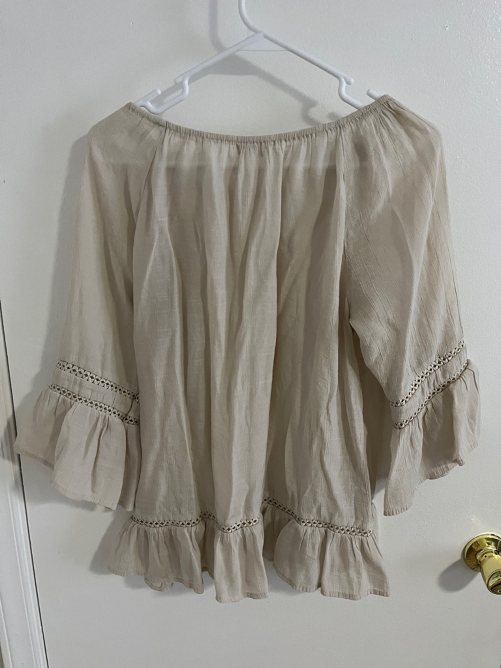 Cream Peasant Blouse with Crochet Trim - Picture 2 of 5